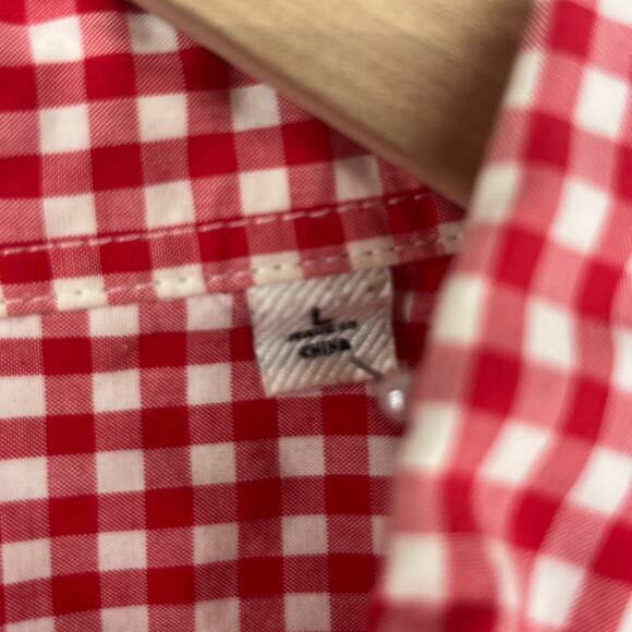 UNIQLO Shirt Mens L Gingham Check Button Up Long Sleeve Woven Cotton Red - Picture 10 of 15